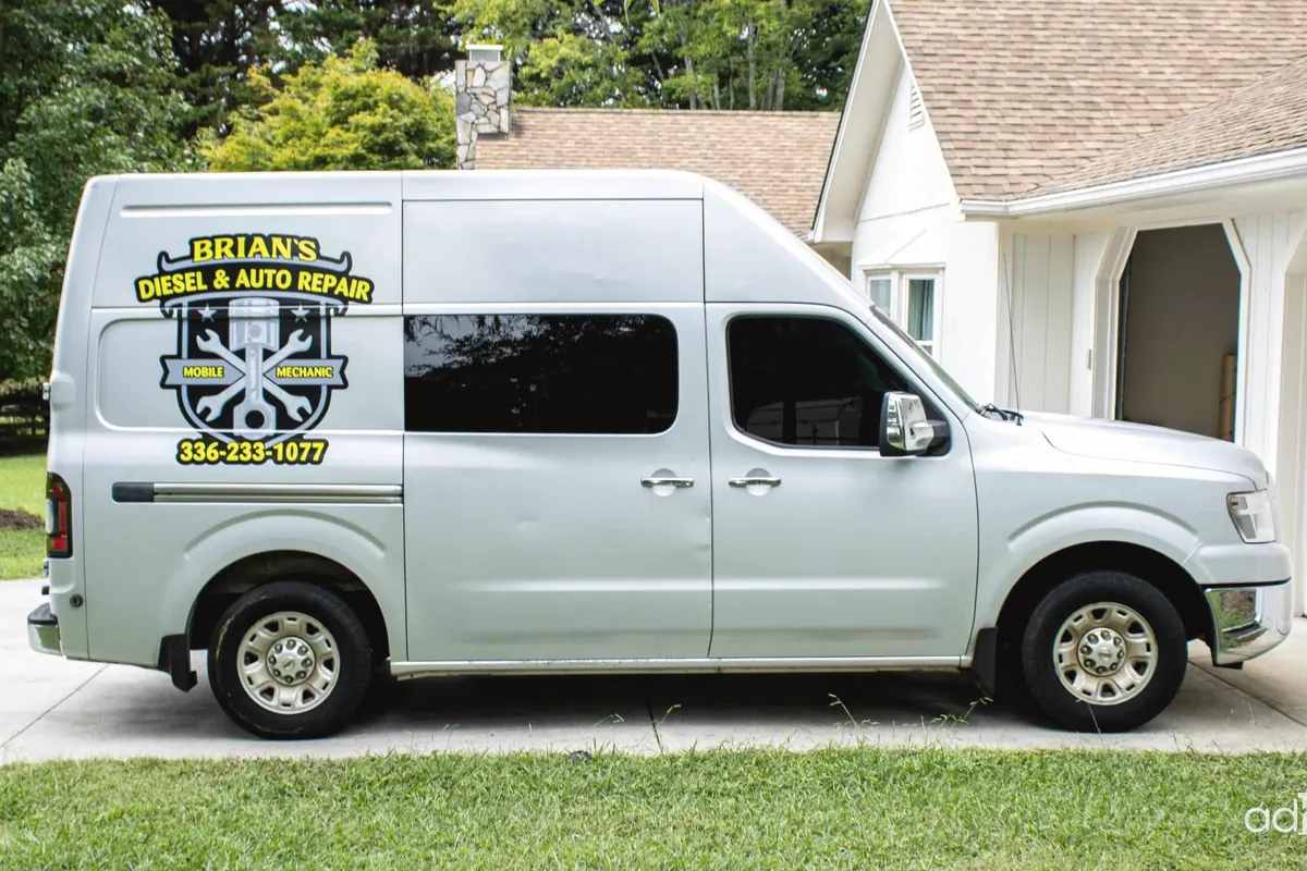 Brian's Diesel & Auto Repair silver van decals