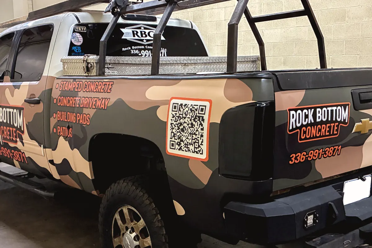 Rock Bottom Concrete camo truck wrap